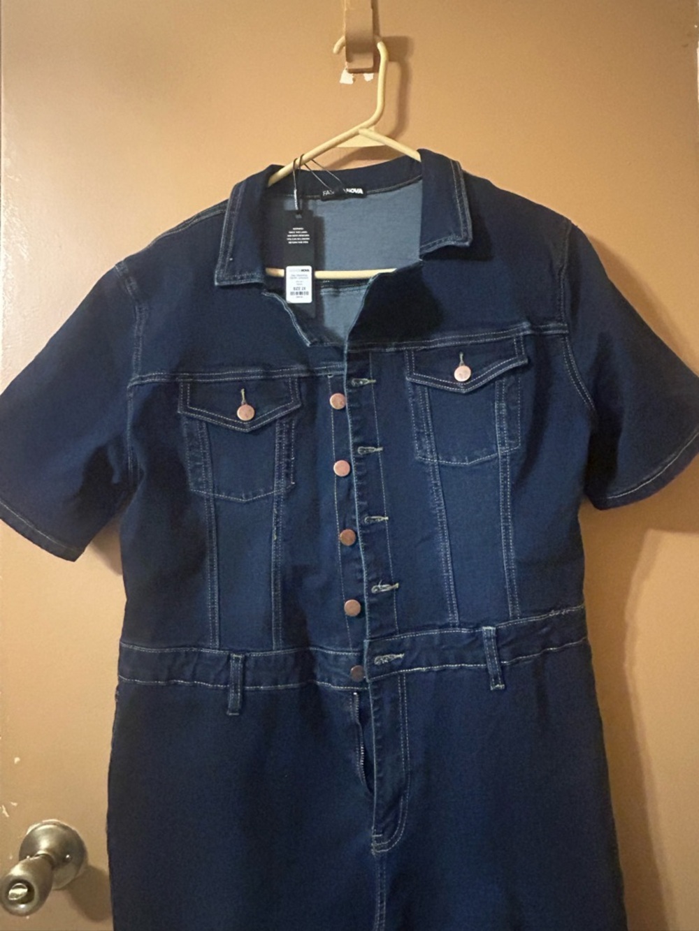 Fashion Nova Dark Blue Denim Jumpsuit - Picture 6 of 9
